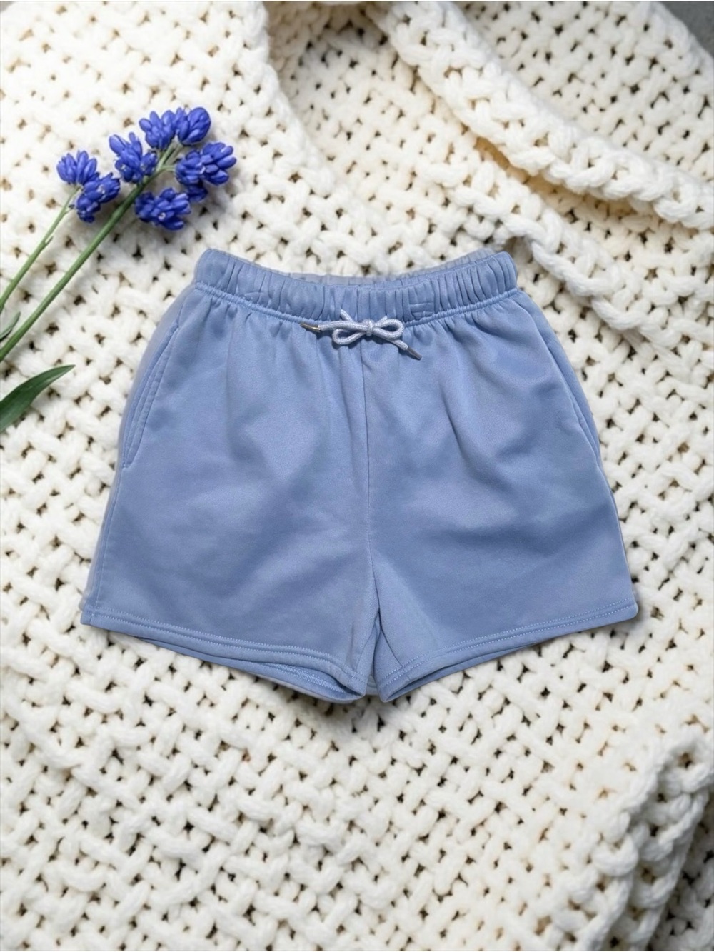 Women’s Medium Fleece‑Lined Lounge Shorts Blue EUC